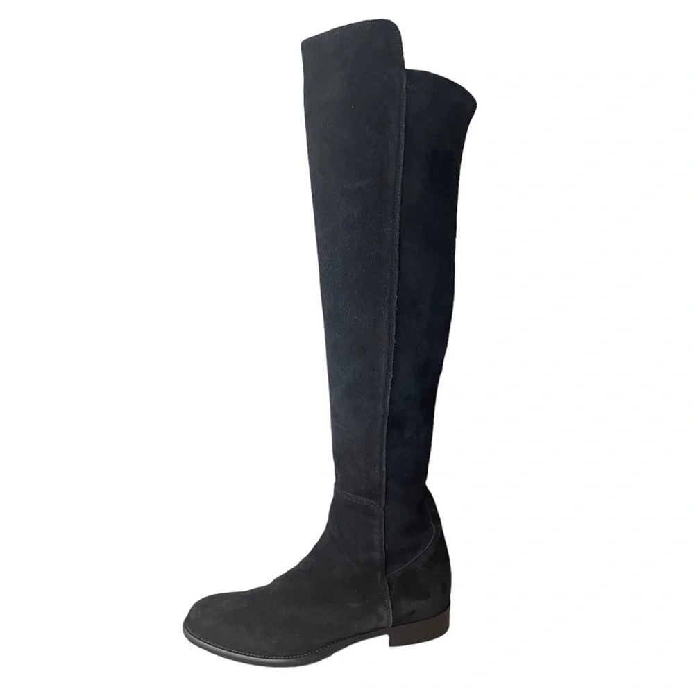 Ann Mashburn Suede Knee-High Pull on Boots in Black